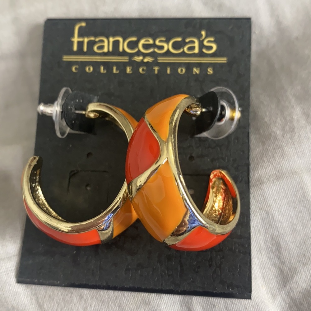 Francesca's Collections Two-Tone Orange & Red Enamel Crossover Hoop Earrings